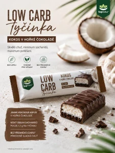 LOW CARB TYČINKA KOKOS V HOŘKÉ ČOKOLÁDĚ 